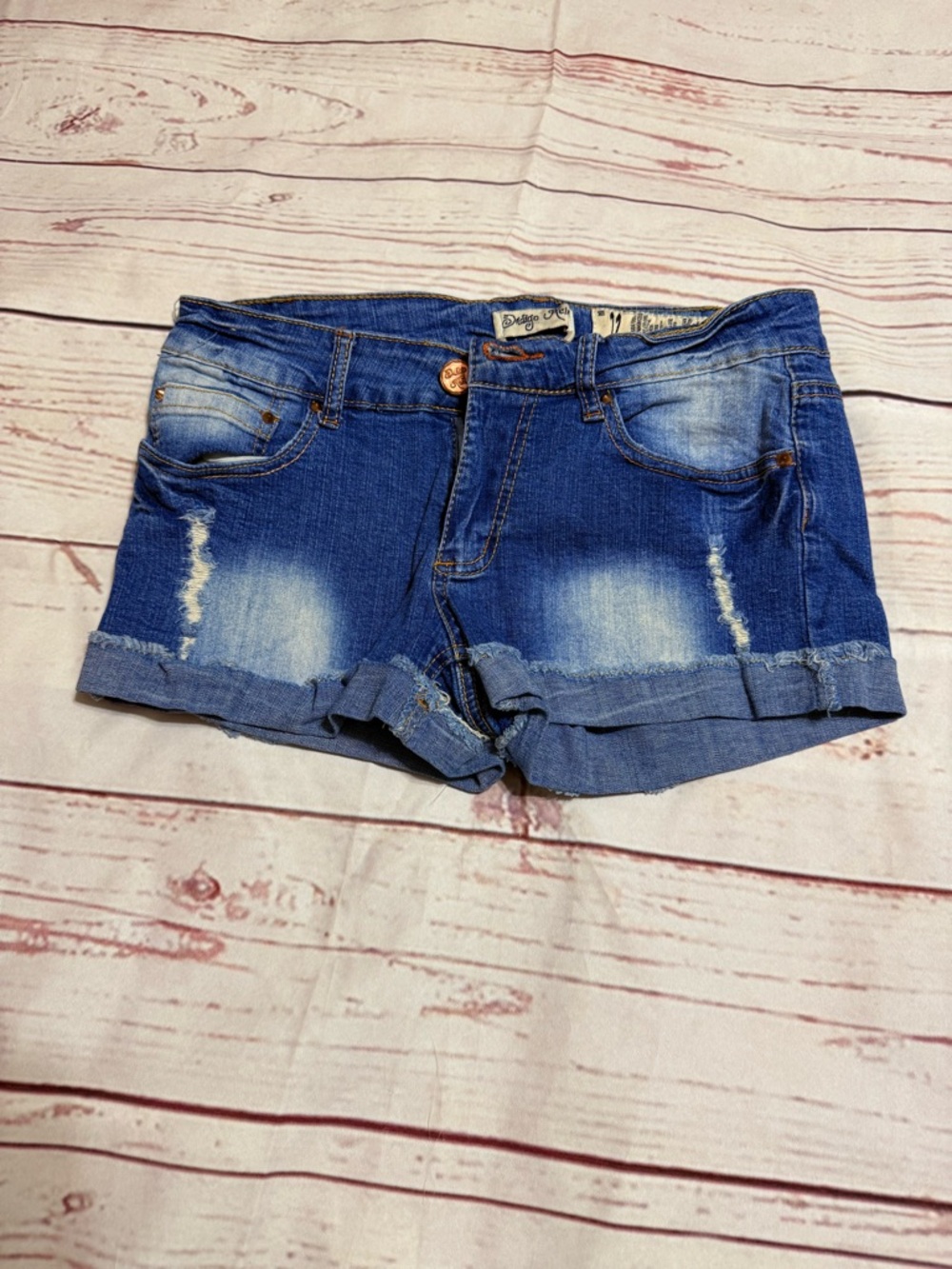 Women’s Distressed Roll-Cuff Denim Shorts - Blue